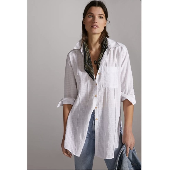 NEW Anthropologie Textured Button Down Tunic in White, Size M - Picture 1 of 15